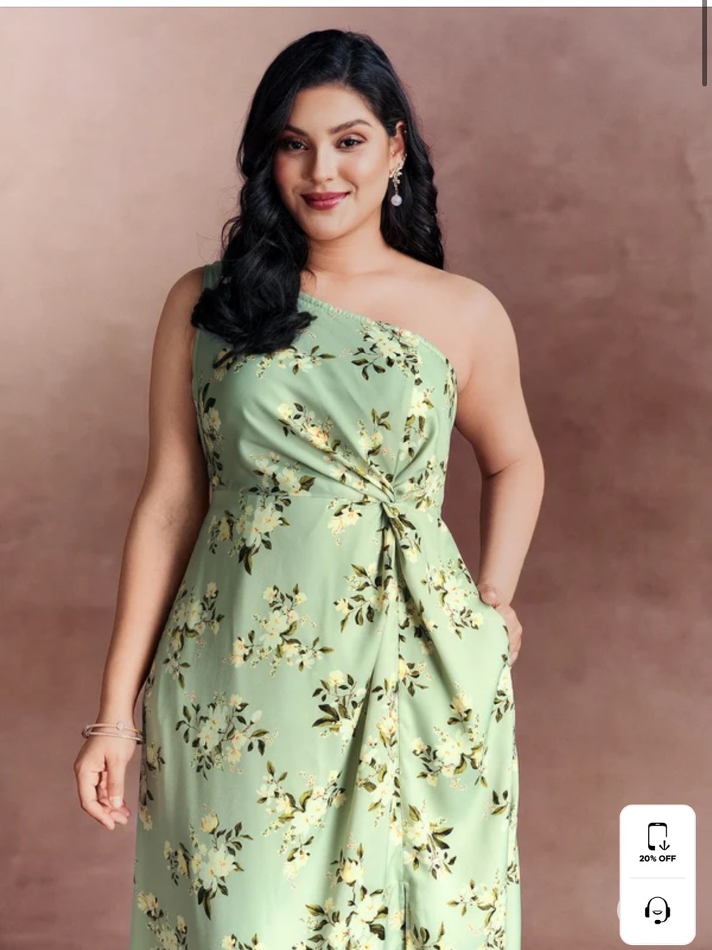 Bloomchic One-Shoulder Floral Midi Dress in Sage Green